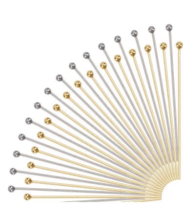 PH PandaHall Jewelry Head Pins 304 Stainless Steel 200pcs 40mm/1.57 Straight Ball Headpins Golden Stainless Steel 0.7mm Bendable Wirepins for Earring Necklace Bracelet Dangle Charm Jewelry Making
