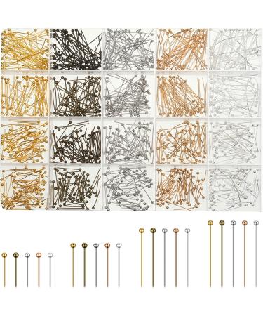 1000 Pieces Jewelry Making Silver Gold 16mm 20mm 25mm 30mm Ball Head Pins Needles Brass Long Craft Head Pins for Jewelry Making Bracelet Earring (Multicolor)