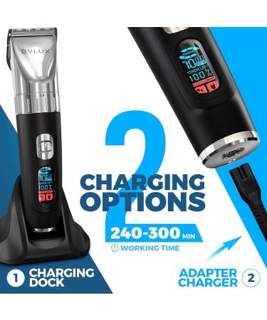 OVLUX Advanced Hair Clipper Kit - Corded/Cordless Ergonomic LED Display Stainless Steel Blades Men's Hair & Beard Styling - 4 Guide Combs & Accessories - Buy Online on SooperMarket.com
