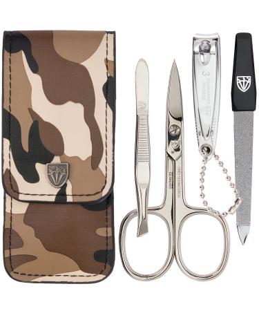 Three swords - 4 pcs.Nail care set 'Capri' |High quality nailetui for manicure and pedicure.Color: synthetic leather in camouflage |Contents: nail scissors nail clips tweezers sapphire nail file camouflage / synthetic leather