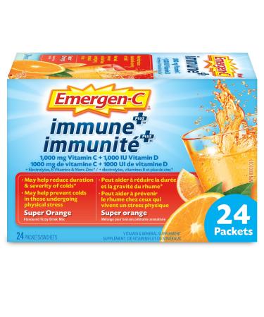 Emergen-C Immune+ 1000mg Vitamin C Powder Supplement Drink Mix Immune System Booster Super Orange 24 Packets Vitamin Orange 223.2 g (Pack of 1)