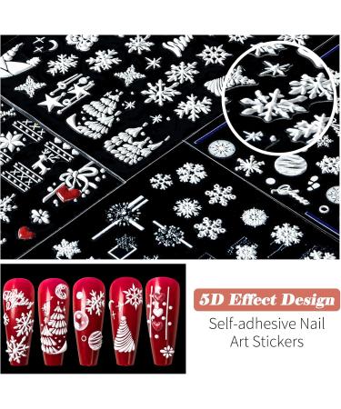 4 Sheets Christmas Nail Art Stickers 5D Embossed Snowflake Nail Decals Self-Adhesive Nail Stickers with Tweezers DIY Christmas Nail Design Decoration for Women Girls Style1 - Buy Online on SooperMarket.com