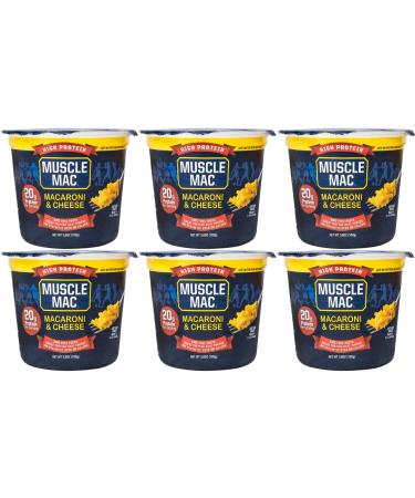 Muscle Mac High Protein Mac & Cheese Cups | 20g Protein Macaroni Made with Real Cheese | Microwaveable Cups GMO Free Dye & Colour Free | 3.6oz Cups Pack of 6 Cups (Cheddar) Cheddar Pack of 6 Cups