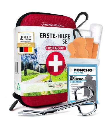 Urban Medical Outdoor First aid set from Germany |Fully equipped first -aid kit including Maltese emergency brochure |Rescue blanket and rain poncho |Suitable for car and bike |DIN13167