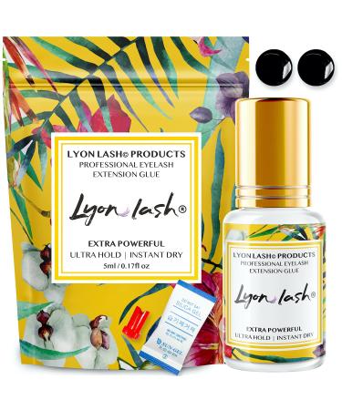 Extra Powerful Eyelash Extension Glue - Lyon Lash 5ml Performance Glue | 1-2 Sec Dry Time | 6-8 Weeks Retention | Black Adhesive Supplies for Professional Use
