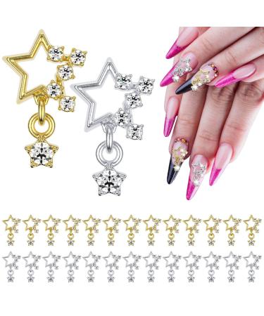 Noverlife 26PCS 3D Alloy Nail Charms with Stars Shape  Gold & Silver  Glitter Metal Star Nail Charms for Acrylic Nails  Shiny Crystal Diamonds Star Nail Art Charms  3D Rhinestones Stars Charms for DIY