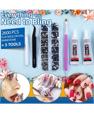 Glarks B7000 Jewelry Adhesive Glue with Rhinestone Gems Kit 2600Pcs Ink Blue Rhinestones with Gems Adhesive Flat Back Gems Crystal Rhinestones with 6Pcs Dotting Tools for Craft Nail Art Dark Purple - Buy Online on SooperMarket.com