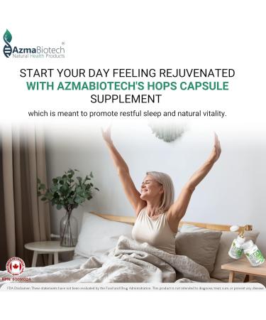 AzmaBiotech Hops Sleep Aid for Adults 1000mg 60 Vegan Capsules Natural Sleep Supplement to Promote Relaxation & Restful Sleep Non-GMO Gluten-Free 30-Day Supply Made in Canada - Buy Online on SooperMarket.com