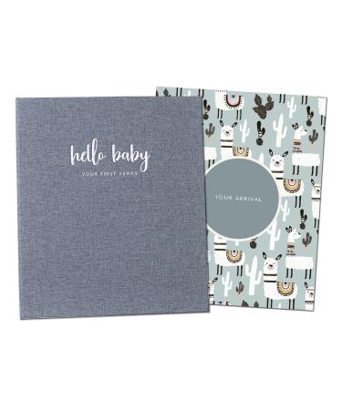 Peachly Minimalist Baby Memory Book | Baby First Year Keepsake for Milestones | Baby Books First Year Memory Book | Simple Baby Scrapbook for Boy or Girl Milestones | 60 Pages Grey Linen Scandi