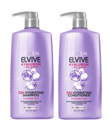 L'Oreal Paris Elvive Hyaluron Plump Shampoo and Conditioner Set for Dehydrated Dry Hair with Hyaluronic Acid Care Complex 1 Kit (2 Products)