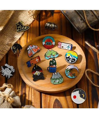 15 Pcs Outdoors Enamel Pins Set for Backpacks - Nature Button Pins, Vintage Lapel Pins, Cute Cartoon Brooch Badges - Women's Jacket, Hat, Camping Aesthetic Accessories - Buy Online on SooperMarket.com