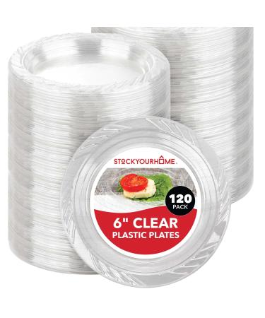 Stock Your Home Clear Plastic Dessert Plates (120 Pack) Flexible Disposable Clear Plates for Dessert & Appetizers, Crystal Clear Small Plates for Parties & Catering, 6-Inch Clear Plastic Party Plates 120 6 Inch