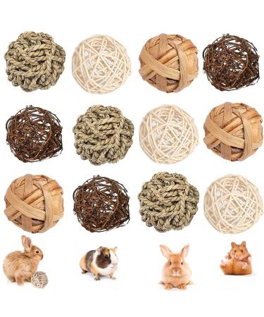 12PCs Kaub lle small animals Kielzeiten rabbits toys grassball willow ball toys for small animals rabbits cubes rattan balls dental toys grass toys for rabbits Hamster 4*3-12 Pezzi