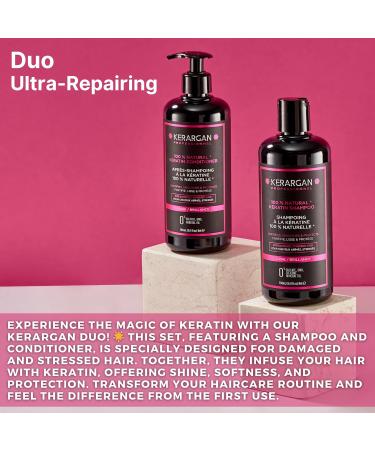Kerargan Ultra Repairing Keratin Shampoo & Conditioner Duo - Strengthen & Smooth Damaged Hair - Sulfate-Free Non-GMO Silicone-Free - 2x16.9 Fl oz - Buy Online on SooperMarket.com