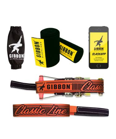 Gibbon Slacklines Classicline with treewear, red, 49ft (41ft line + 8ft Ratchet Strap with Reinforced Loop) incl. Ratchet Protection, Tree and line Protection, 50mm/2" Wide