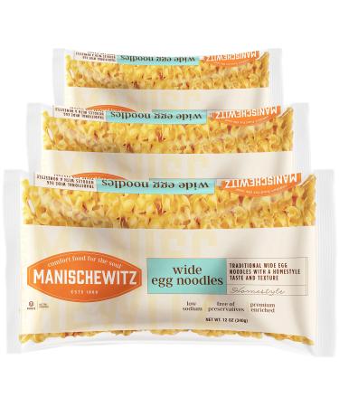 Manischewitz Wide Egg Noodles 12oz (3 Pack) | Homestyle Taste & Texture, Premium Enriched, Low Sodium, No Preservatives