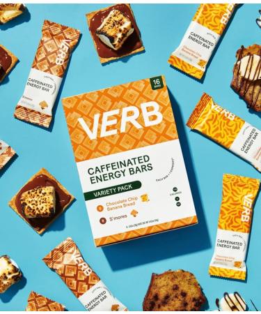 Verb Energy - Variety Pack Caffeinated Snack Bars - 110-Calorie Low Sugar Energy Bar - Nutrition Bars - Vegan Snacks - Gluten Free Breakfast Bars with Organic Green Tea 26g (Pack of 16) Variety Pack -16pk 16 Count (Pack of 1) - Buy Online on SooperMarket.com