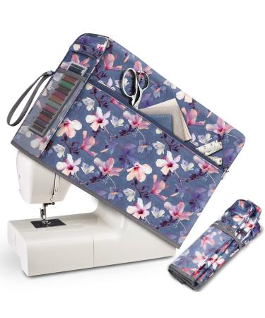 FINPAC Sewing Machine Dust Cover  Protective Cover with Side Handle and Sewing Essentials Pockets Compatible with Standard Singer  Brother and Janome Sewing Machines(Blooming Hibiscus)