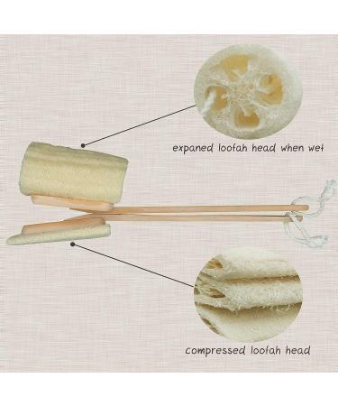 Natural Exfoliating Loofah Back Sponge Scrubber Brush with Wooden Handle - Bath and Shower Spa Tool - Buy Online on SooperMarket.com