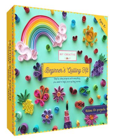 MY CREATIVE CAMP Beginner's Quilling Kit - DIY Craft Kit for Kids and Adults - 10 Projects with Instructions  Storage Box  Gem Stickers  Tools  Supplies  Paper Strips  Shape Chart  and Reference Guide