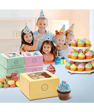 40-Pack 4x4x2.5inch Smiley Bakery Boxes with Window for Cupcakes, Donuts, Cookies - Mint Pastry, Baking, Takeout Container - Ideal for Chocolate Strawberries, Muffins, Candy, and Pie - Buy Online on SooperMarket.com