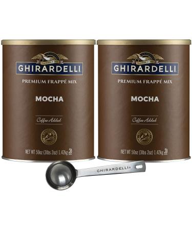 Ghirardelli Mocha Premium Frapp Mix 3.12 lbs (Pack of 2) with Ghirardelli Stamped Barista Spoon