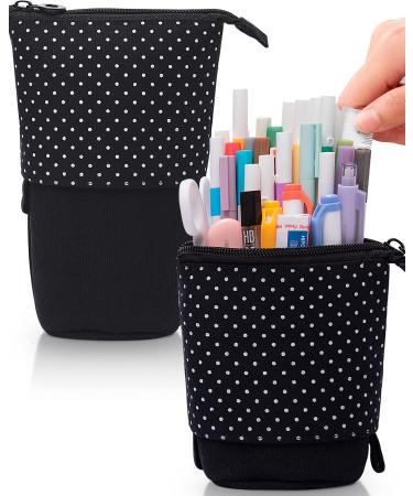 Sooez Pop Up Pencil Case Cute Stand Up Pencil Case Durable Pen Pouch Telescopic Pencil Holder Case Kawaii Standing Pencil Case Spacious Pencil Pouch Portable Pencil Bag for School Office (Black)
