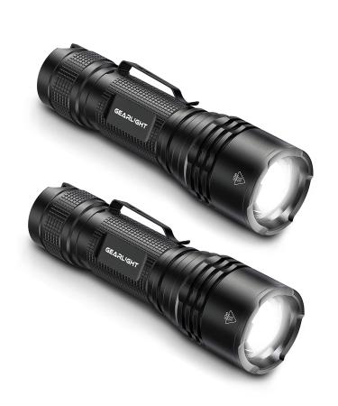 GearLight TAC LED Flashlight Pack - 2 Super Bright, Compact Tactical Flashlights with High Lumens for Outdoor Activity & Emergency Use - Gifts for Men & Women - Black