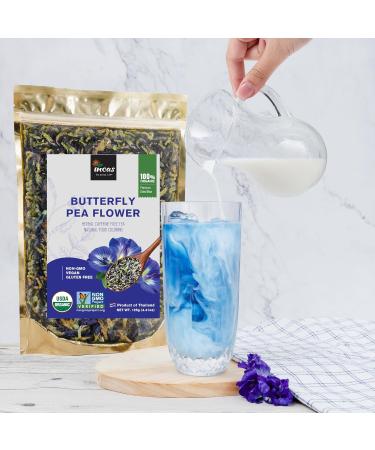 Organic Butterfly Pea Flowers 4.41 oz - Non GMO Verified, Gluten Free, Vegan - Rich in Antioxidants - Free eBook Included - From Thailand - Incas - Buy Online on SooperMarket.com