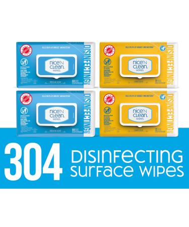 Nice 'N Clean Disinfecting Surface Wipes 304ct | Cleans & Disinfects Home & Kitchen Surfaces | Fresh & Lemon Scent 304 Count (Pack of 1)