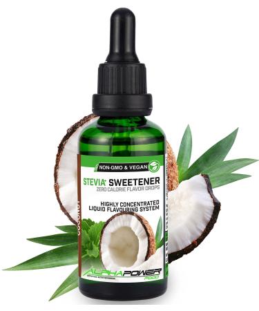 Alphapower Food |Stevia sugar -free flavor drops coconut |100% natural liquid aroma + sugar substitute for water muesli desserts smoothies natural coconut aroma 50 ml (1 Pack)