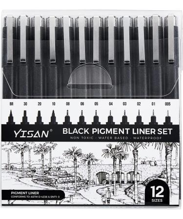 YISAN Black Drawing Pens Set - 12 Art Fineliner Ink Micro-Pens for Sketching & Technical Drawing - Buy Online on SooperMarket.com