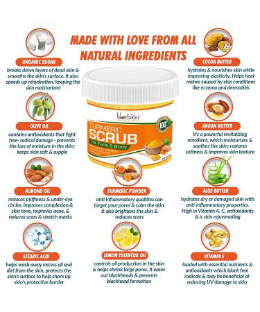 Herblov Turmeric Face Scrub - Natural Acne Treatment for Glowing Skin - Detox Clay Mask with Turmeric for Brightening and Toxin Removal - Buy Online on SooperMarket.com