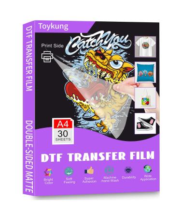 DTF Transfer Film  30 Sheets A4/8.3 x 11.7 Direct to Film Transfer Paper Double-Side Matte PET Transfer Paper for Sublimation Pretreat DTF Film on T Shirts A4 30 sheets