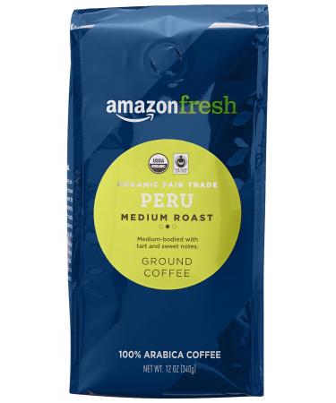 AmazonFresh Organic Fair Trade Peru Ground Coffee, Medium Roast, 12 Ounce