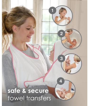 Cuddledry Hands Free Baby Bath Towel in Luxuriously Soft Bamboo & Cotton | Apron Style Hooded Towel for Safe and Easy Babies Bathtime | Perfect Newborn Gift | Pink Edging - Buy Online on SooperMarket.com