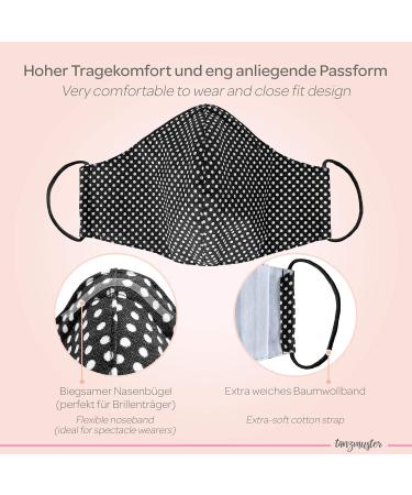 Buy Tanzmuster Washable Cotton Masks for Kids & Adults - 2-Ply Black & White Dotted - Nose Clip & Filter Pocket - OEKO-TEX Standard 100 | International Shipping Available - Buy Online on SooperMarket.com