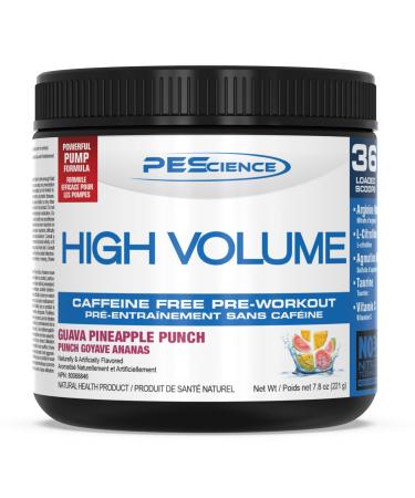 PEScience High Volume Pre Workout Powder with L Arginine Nitrate Guava Pineapple Punch 36 Scoops Caffeine Free