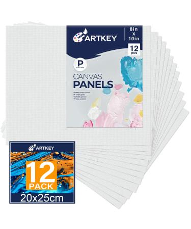 Canvas Panels 8x10 Inch 12-Pack 10 oz Double Primed Acid-Free 100% Cotton Paint Canvases for Painting Blank Flat Canvas Board for Acrylics Oil Watercolor Tempera Paints 8x10 12