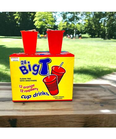 Big T Sugar-Free Cup Drinks - Orange & Raspberry 24 Bulk Pack with Paper Straws - Buy Online on SooperMarket.com