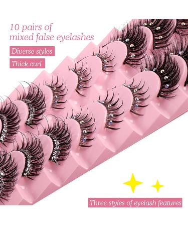 Joyeee False Eyelashes 10 Pairs Fake Eyelashes Glitter Diamonds Eye Lashes Reusable Easy to Wear and Remove Handmade Dramatic Fluffy Strip Lashes for Party Cosplay Costumes Festival Decoration Eyelashes#31 - Buy Online on SooperMarket.com