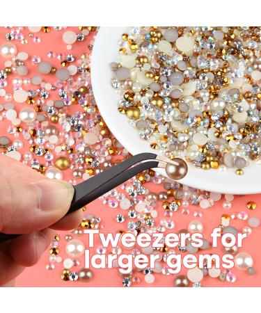Astaron 50g Champagne Gold Half Pearls & Glitter Stones - 3mm-10mm Flatback Rhinestones for DIY Handicrafts Art Nails Shoes & Clothing - Buy Online on SooperMarket.com