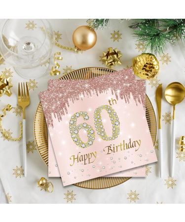 40 Pink Birthday Napkins - 60th Birthday Party Decor | 33x33cm Paper Napkins for Men Women & Girls - Buy Online on SooperMarket.com