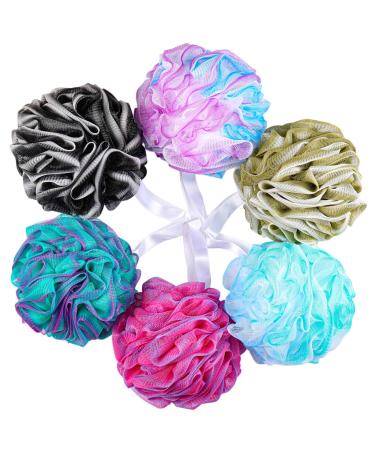 BTYMS 75g/Pc Large Loofahs Shower Sponge Exfoliating Body Scrubber Shower Scrunchies Mesh Pouf Bath Sponges - Pack of 6