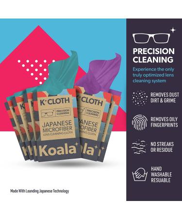 Koala Lens Cleaning Cloth | Japanese Microfiber Glasses and Screen Cleaner | Safe for All Multi-Coated Eyeglass and Camera Lenses  Purple and Blue (Pack of 6) 6 Pack Purple & Blue - Buy Online on SooperMarket.com