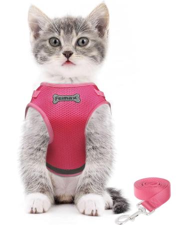 FEimaX Escape Proof Cat Harness and Leash Set - Adjustable Soft Mesh Vest for Outdoor Walking - Reflective Small Dog Cat Harness in Rose Pink - Size S (Chest Girth 10'' - 12'') - Buy Online on SooperMarket.com