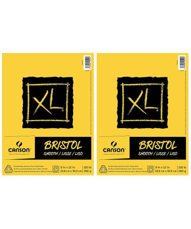 2-Pack - Canson XL Series Bristol Pad Heavyweight Paper for Ink Marker or Pencil Smooth Finish Fold Over 100 Pound 9 x 12 inch Bright White 25 Sheets