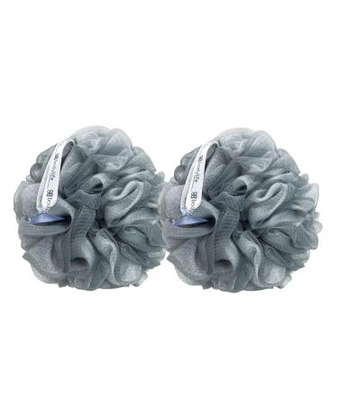 Bodylife Large Body Buffer Puff Exfoliating Bath & Shower Body Pouf Scrunchie Body Scrubber Grey & White 95g Twin Pack 2 Count (Pack of 1)