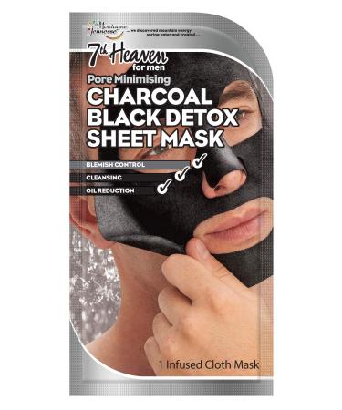 7th Heaven Charcoal Black Dexot Sheet Mask for Men with Charcoal and Green Tea to Draw Out Dirt Absorb Excess Sebum and Minimise Pores for a Rejuvenated Complexion - Ideal for All Skin Types