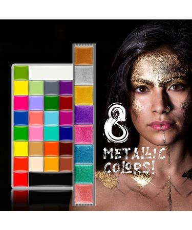 CCbeauty 36 Colors Face Body Paint Oil Palette with Green Brushes Kit | Professional, Non-Toxic, Hypoallergenic for Halloween, Cosplay, SFX | Adults & Girls - Buy Online on SooperMarket.com